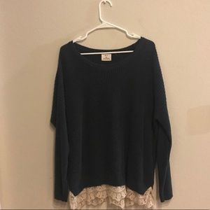 UO Pins and Needles Green Sweater with Lace Trim